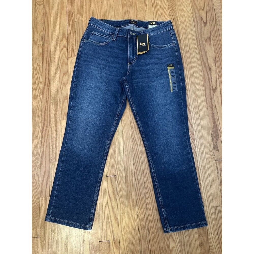 Lee Straight Crop Jeans Stretch Denim Medium Blue Women Button Zip 8M 26" Inseam